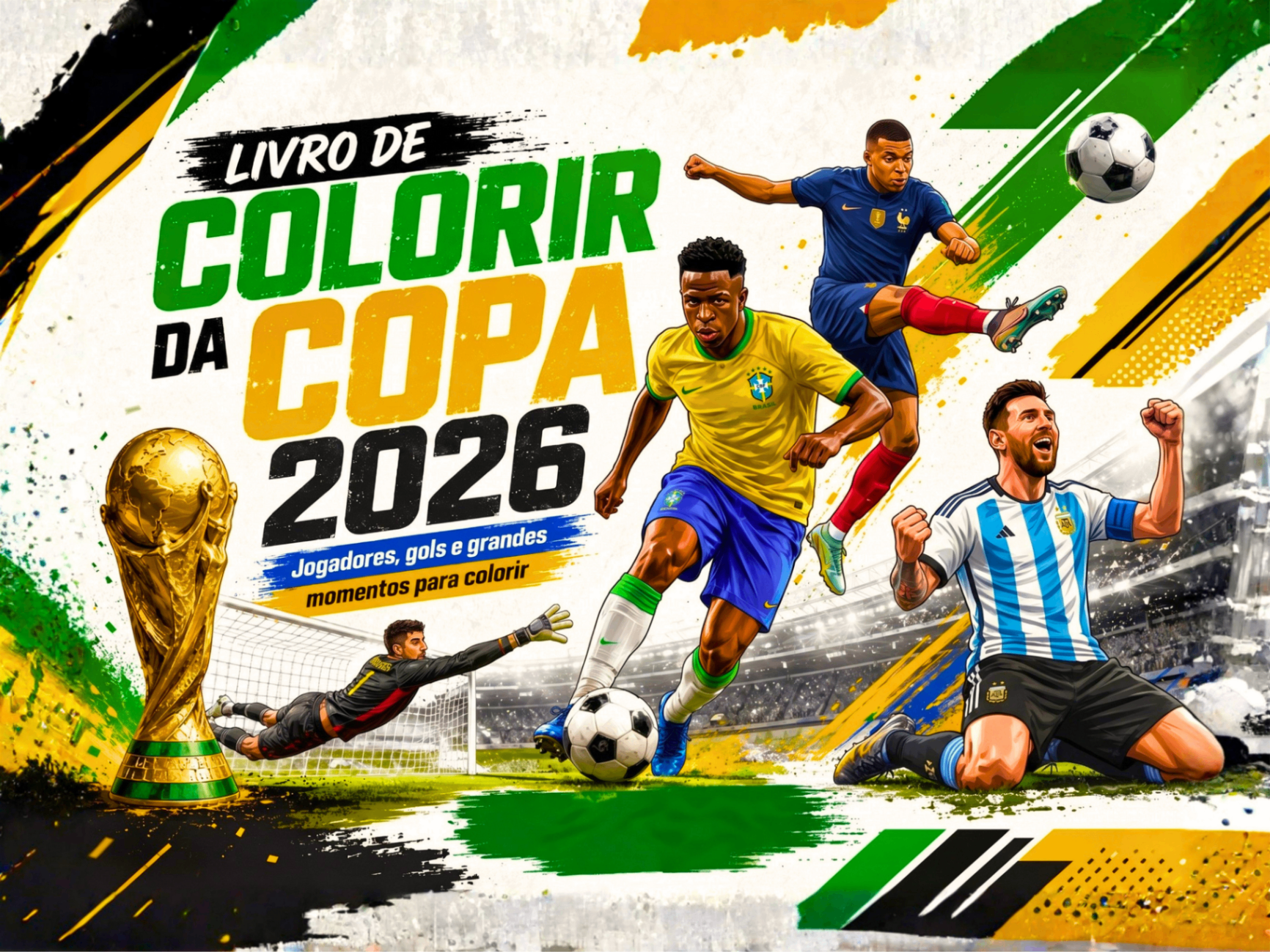 Imagem principal do livro da Copa 2026 com jogadores em destaque